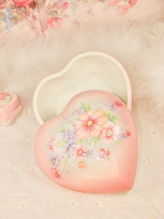 Vintage Italian Pink Heart Floral Trinket Dish, J… - image 2