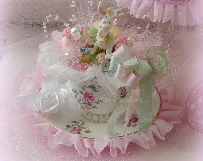 Bunny Tea Cup, English Floral Bone China Tea Cup, Bunny Centerpiece