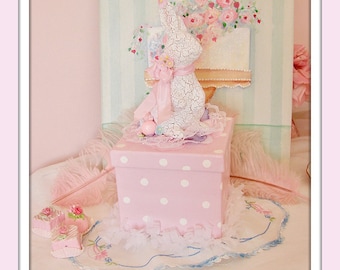 Pink Polka Dot Bunny Box, Container, Easter Decoration, Gift Box, Nursery Decor, Party Decor, Spring Country Cottage Decorations