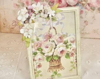 Frame Floral Tabletop Print with Floral Accents, Shabby Chic Home Decor