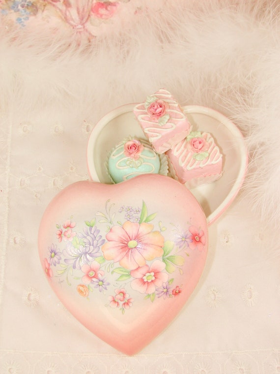 Vintage Italian Pink Heart Floral Trinket Dish, J… - image 3