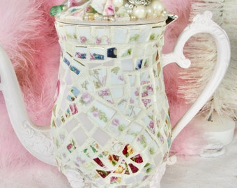 Vintage Coffee Pot with Mosaic Tiles and Vintage Jewelry