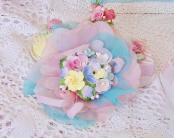 Vintage Pink and Turquoise Millinery and Adderley Bone China Floral Brooch, Bridal, Bridesmaid Brooch, Mother of the Bride Jewelry