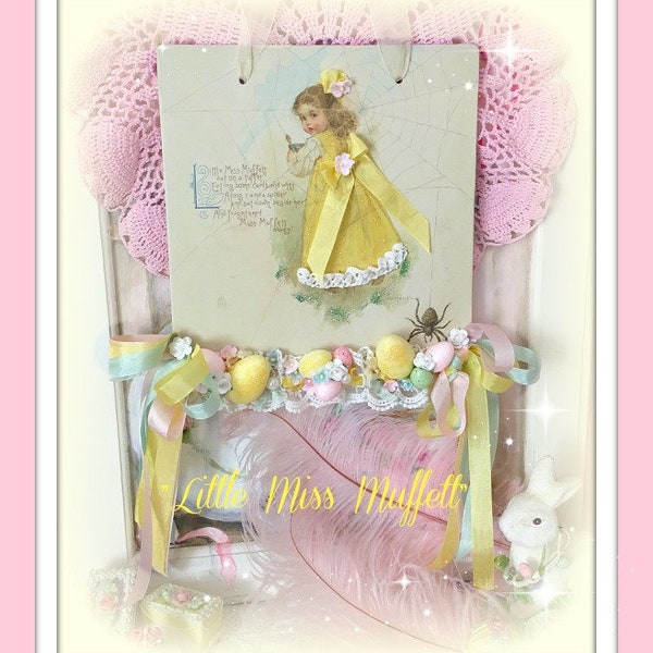 Maud Humphrey Little Miss Muffett Spring Wall Hanging, Little Girl Pastel Easter Decoration, Print, Wall Decor, Nursery Rhyme