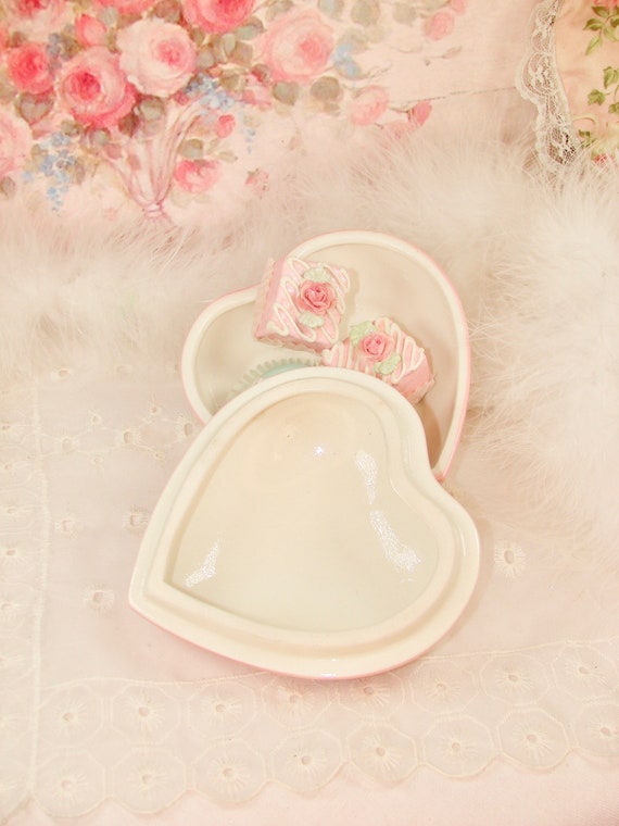 Vintage Italian Pink Heart Floral Trinket Dish, J… - image 4