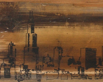 24" x 10"  Chicago Skyline Wall Hanging on Reclaimed Barn Wood in Black