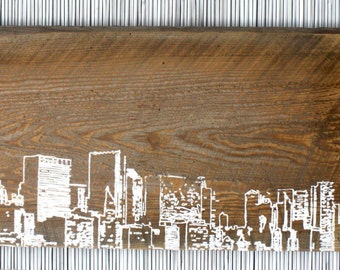45" x 12" Chicago Skyline Wall Hanging on Reclaimed Barn Wood
