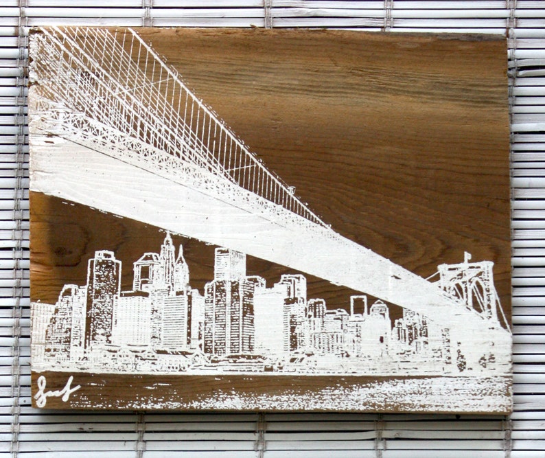 Brooklyn Bridge Wall Hanging on Reclaimed Barn Wood 8x10 image 2