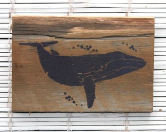 Whale Wall Hanging on Reclaimed Barn Wood