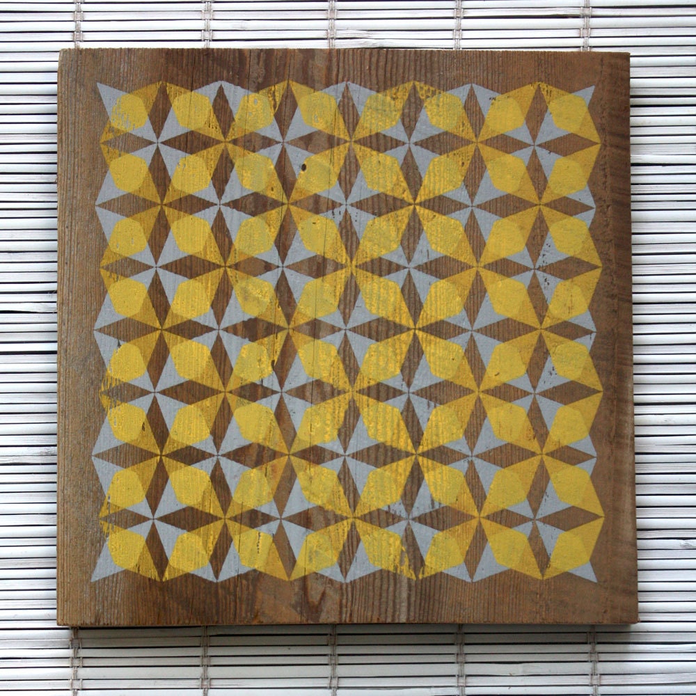 Geometric Circles Wall Hanging on Reclaimed Barn Wood yellow/grey Etsy