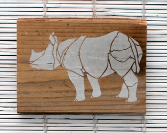 Rhino Wall Hanging on Reclaimed Barn Wood
