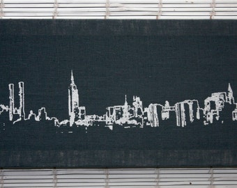 New York Skyline Stretched Linen Wall Hanging - 8"x16"