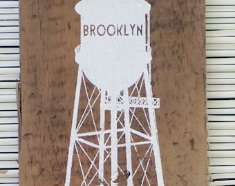 Brooklyn Water Tower Wall Hanging on Reclaimed Barn Wood