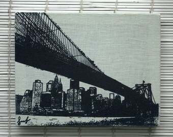 Brooklyn Bridge Wall Hanging on Stretched Linen - 8"x10"