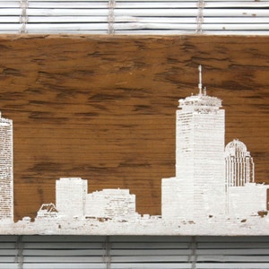 Boston Skyline Wall Hanging on Reclaimed Barn Wood - 7&quot;x15&quot;