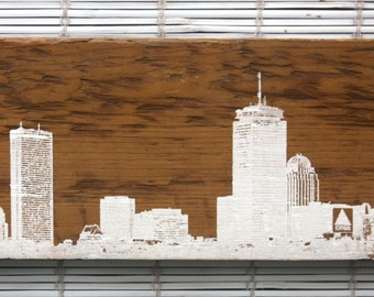 Boston Skyline Wall Hanging on Reclaimed Barn Wood - 7"x15"
