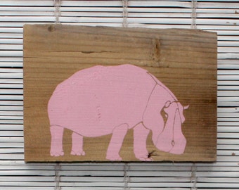 Hippo Wall Hanging on Reclaimed Barn Wood