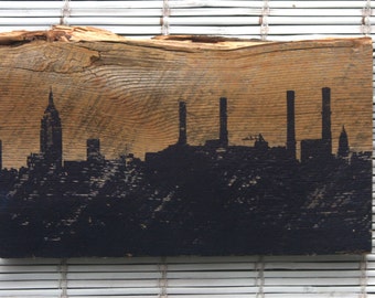 New York Skyline Silhouette Wall Hanging on Reclaimed Barn Wood