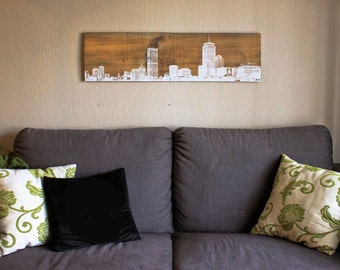 42" x 12" Boston Skyline Wall Hanging on Reclaimed Barn Wood