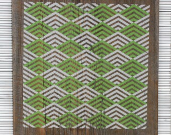 Geometric Waves Wall Hanging on Reclaimed Barn Wood