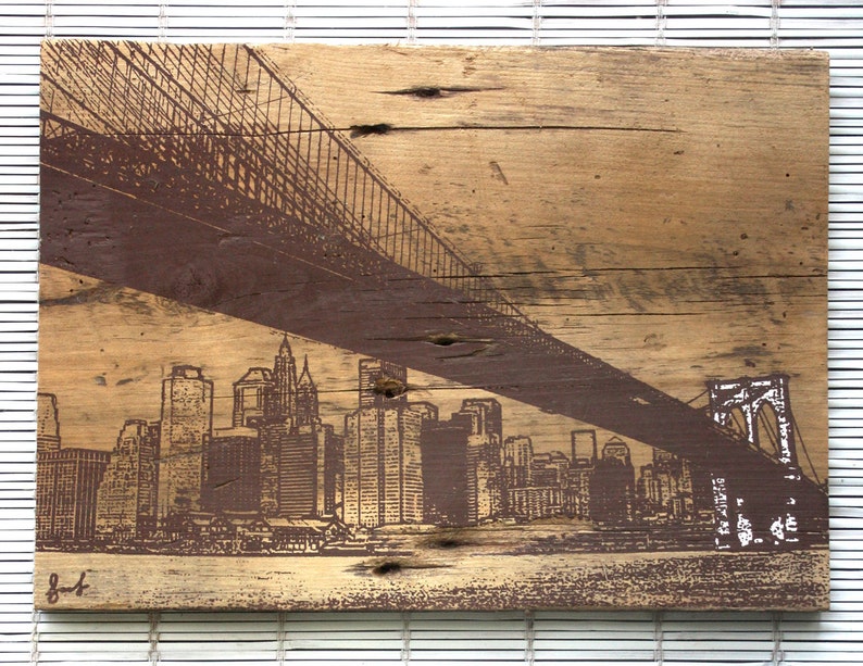 Brooklyn Bridge Wall Hanging on Reclaimed Barn Wood in Brown Etsy