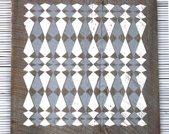 Geometric Diamonds Wall Hanging on Reclaimed Barn Wood
