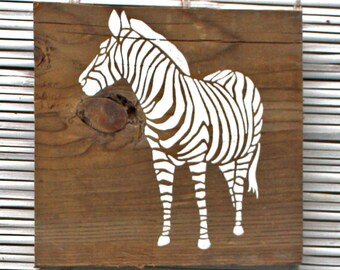 White Zebra Wall Hanging on Reclaimed Barn Wood