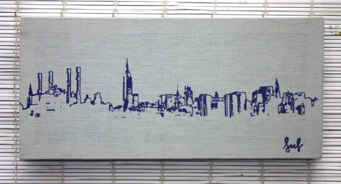 New York Skyline Stretched Linen Wall Hanging Etsy