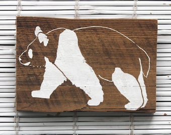 Panda Bear Wall Hanging on Reclaimed Barn Wood