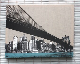 Brooklyn Bridge Wall Hanging on Stretched Linen - 16"x20"