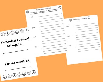Month Long Kindness Journal Worksheets for Elementary Aged Students
