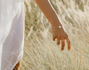 Moon and Pearl Bangle Bracelet