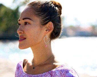 Heart and pink sapphire earrings