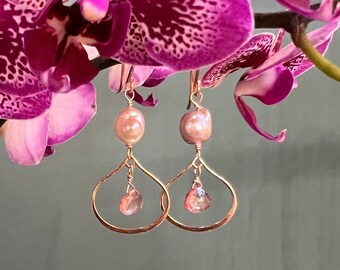 Valentine Collection ~ Pink Keshi Pearl & Pink Topaz Earrings