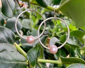 Freshwater Pink Pearl Circle Hoops