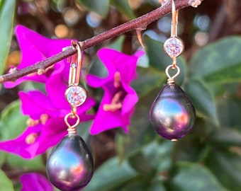 Tahitian Pearl Dangle Leverback Earrings