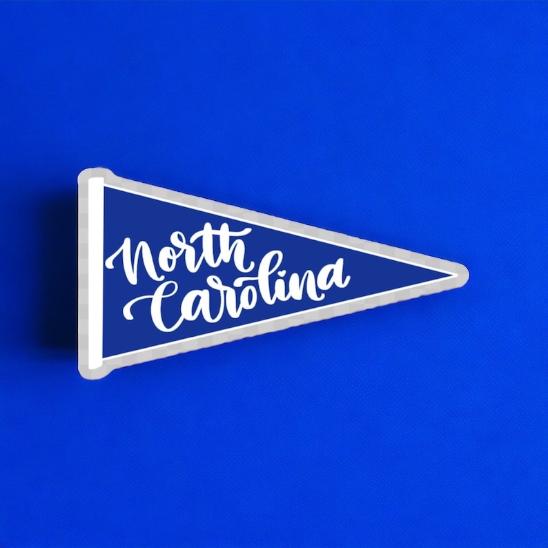 North Carolina Pennant sticker, NC waterproof vinyl, North Carolina flag decal, North Carolina Blue Pennant for Sports Fan, College Gift image 1