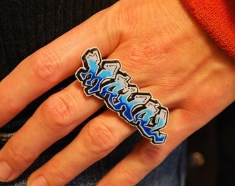 Graffiti Custom Two Finger Nameplate Ring by beebles