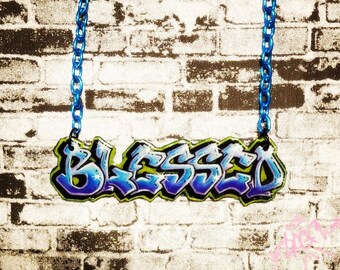 Blessed Graffiti Nameplate Necklace