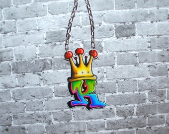 Graffiti Initial with Crown Necklace by TAG'dbybeebles