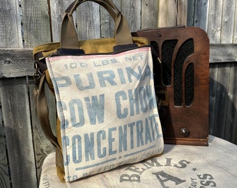 Purina Cow Chow Concentrate - Americana Vintage  Book Tote W- OOAK Canvas & Leather Tote... Selina Vaughan Studios
