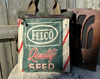 Clean! FELCO Quality Seed - Americana Vintage Seed Feed Sack Book Tote - OOAK Canvas & Leather Tote... Selina Vaughan Studios