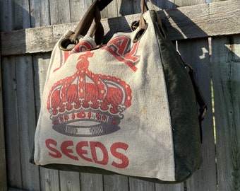 Crown Seeds - Open Tote - Americana OOAK Canvas & Leather Tote W... Selina Vaughan Studios