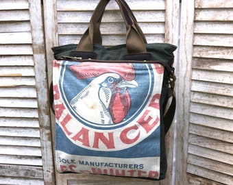 Red Comb Balancer Chicken Feed - Americana Vintage Seed Feed Sack Book Tote W- OOAK Canvas & Leather Tote... Selina Vaugha