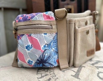Vintage Quilts/Allied Mills - Convertible Belt/Waist Vintage seed sack bag- Americana Canvas & Leather - Selina Vaughan Stu