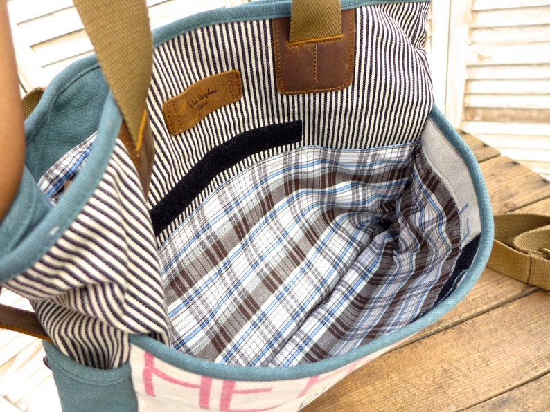 Open Tote Selina Vaughan Hershey/'s Sugar Seed Sack Tote Americana Vintage Original Seed Sack Upcycle Canvas /& Leather Tote..