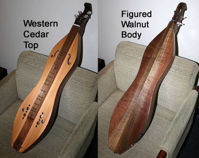 Western Cedar over Walnut Hourglass Mountain Dulcimer. Standard, Baritone, or Bass, with optional Electric. With Case. Item# WCW002