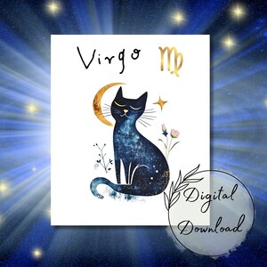 Virgo Zodiac Cat Digital Art – Virgo Sublimation Design for Mugs, T-Shirts & More – Virgo Astrology Printable PNG JPG PDF - Personalized