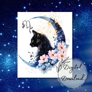 Virgo Zodiac Cat Digital Art – Virgo Sublimation Design for Mugs, T-Shirts & More – Virgo Astrology Printable PNG JPG PDF - Personalized