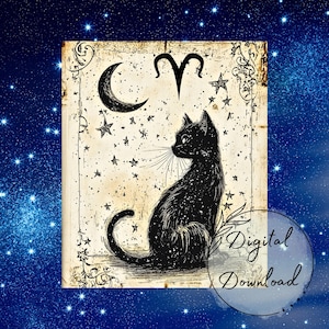 Vintage Aries Cat Zodiac Design | Junk Journal Printable for Sublimation & Crafting | Instant Digital Download PNG JPG PDF Personalized